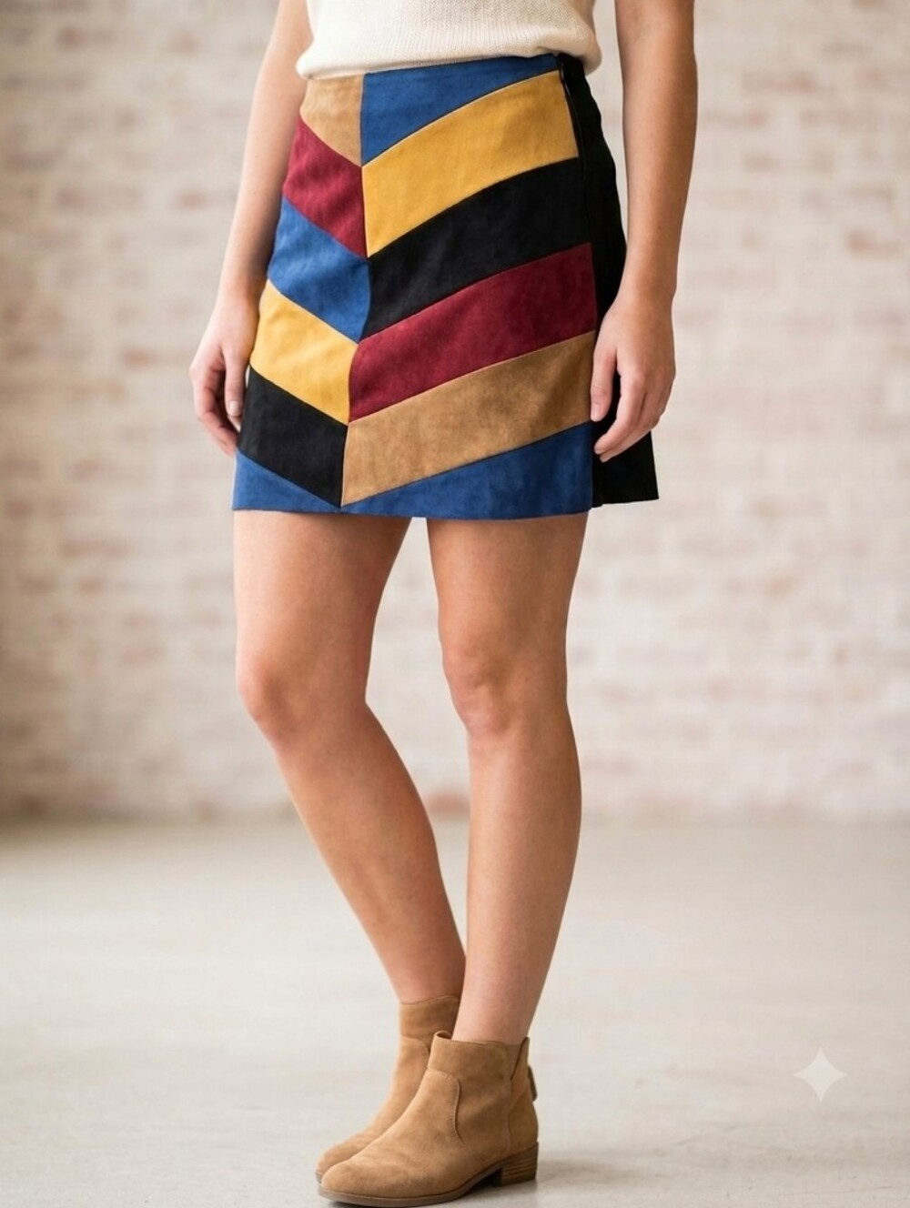 Karlie Colorblock Faux Suede Chevron Mini Skirt Size Medium